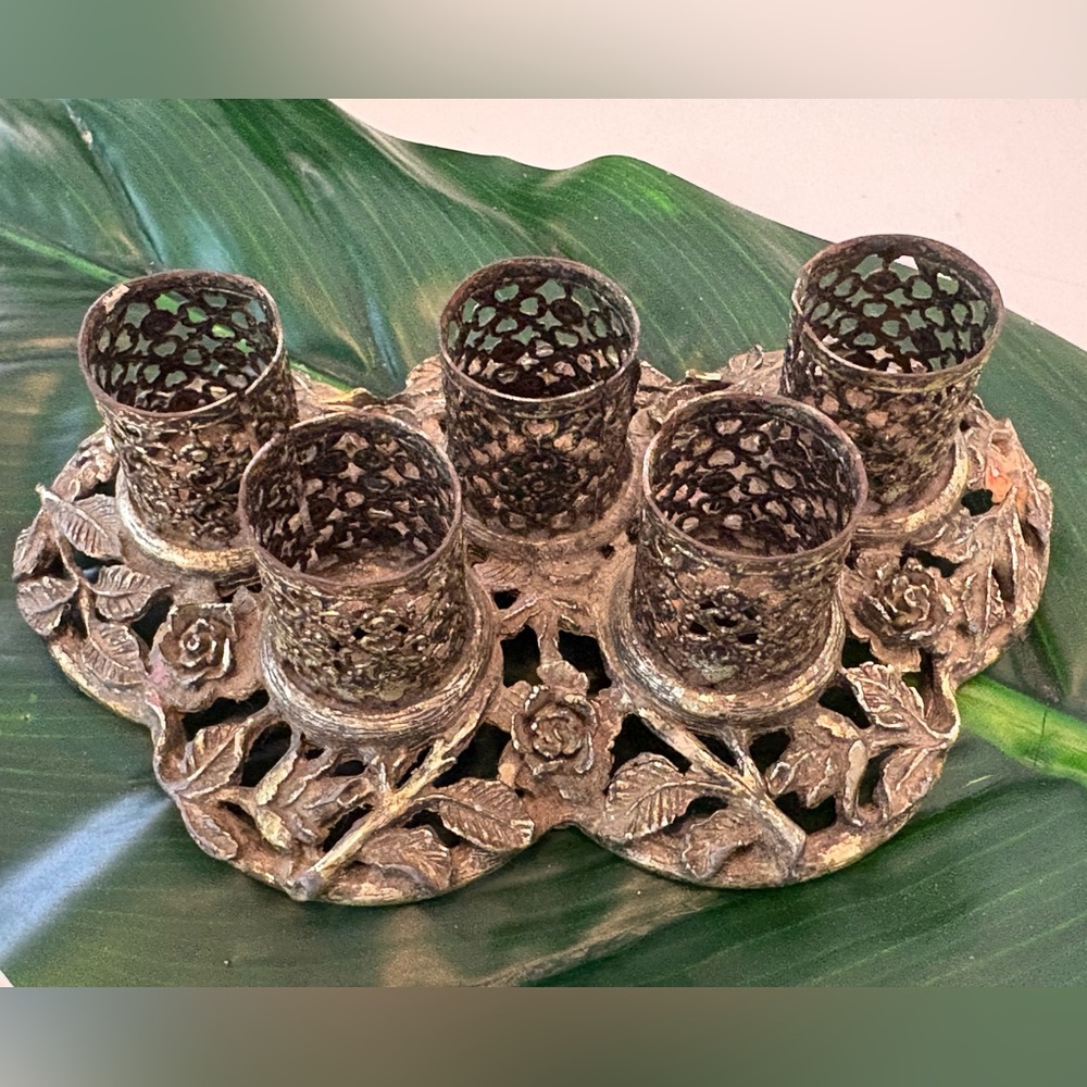 Vintage Metal Gold Tone Vanity Lipstick Holder Makeup Organizer